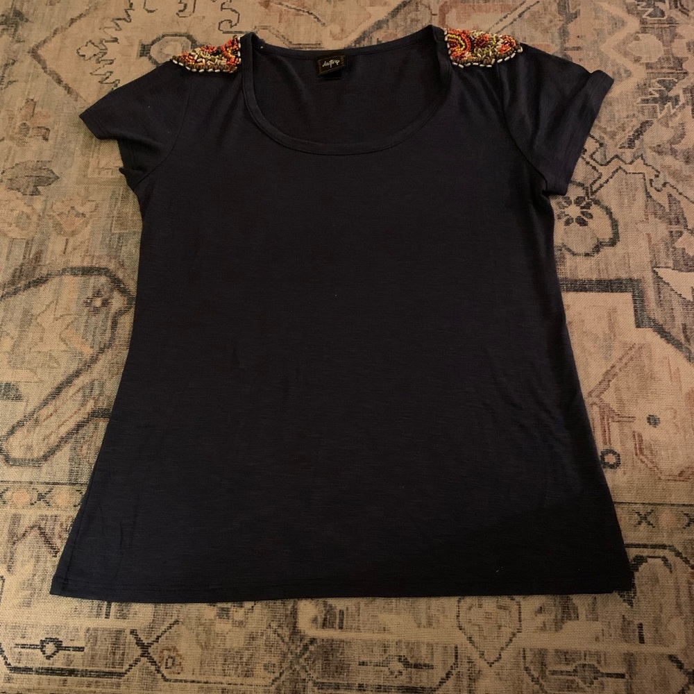 Daytrip navy beaded shoulder top